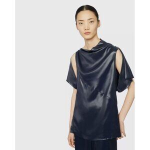 3.1 PHILLIP LIM Cape Top 10 Lacquered Leatherette Flare Short Sleeve Blouse $495